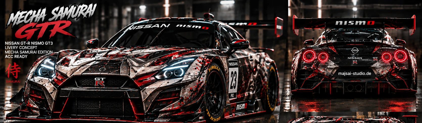 Conceito da livery MECHA SAMURAI GTR para Nissan GT-R Nismo GT3