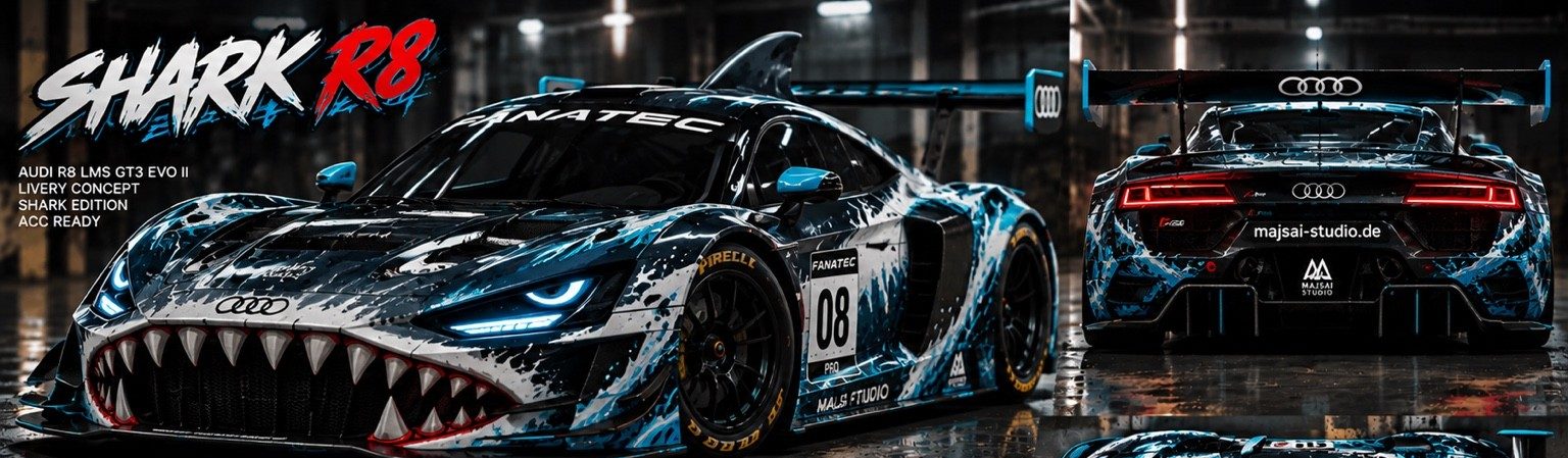 Conceito da livery SHARK R8 para Audi R8 LMS GT3 EVO II