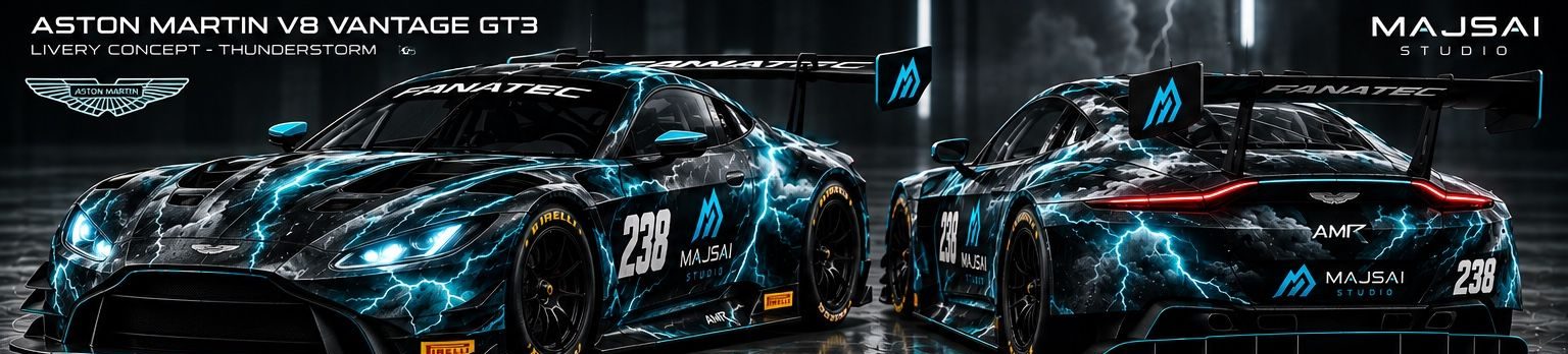 Conceito da livery THUNDERSTORM para Aston Martin V8 Vantage GT3
